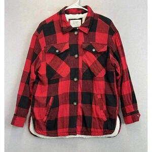 Ashley By‎ 26 International Women's Sz S Red Plaid Sherpa Fleece Lined Shacket